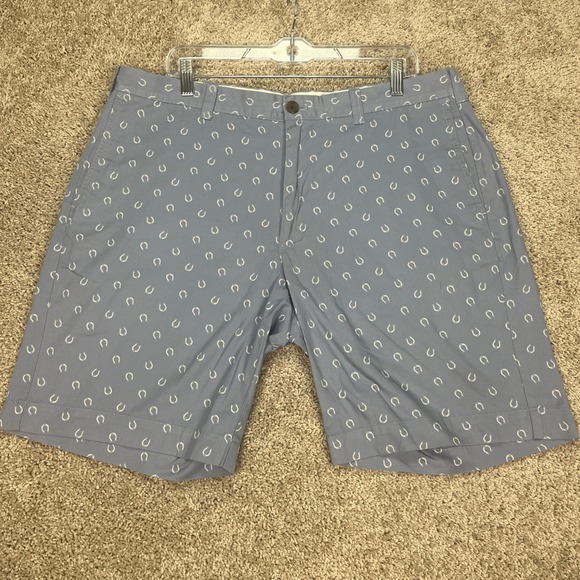 J. Crew Gramercy Mens 38 Shorts Blue Horseshoe Print‎ Cotton Casual